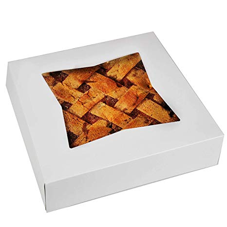 Cake Boxes - Set of 15 Pie Window Boxes 10 Inches by 10 Inches by 2 1/2 Inches White Paperboard Bakery Box by Upper Midland Products