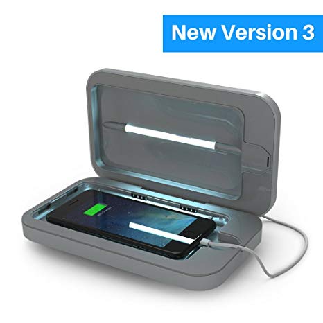 PhoneSoap 3 UV Cell Phone Sanitizer and Dual Universal Cell Phone Charger | Patented and Clinically Proven UV Light Sanitizer | Cleans and Charges All Phones - Silver