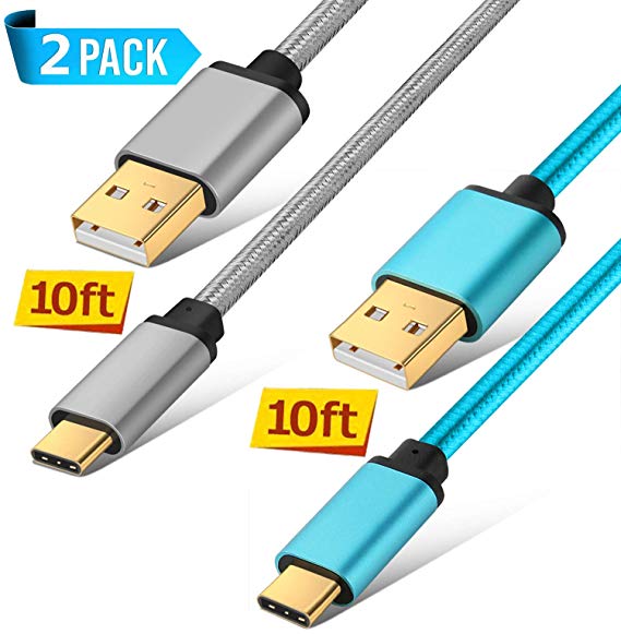 Galaxy S10/S9/S8 USB C Cable Charger 10ft, BEST4ONE Braided Long Fast Charging Cord for Samsung Galaxy S10/S9/S8  Plus, Note 8/9, Google Pixel 2/3 XL, LG G7/G6/V30/V40, Moto Z/Z2/Z3, More (2-Pack)