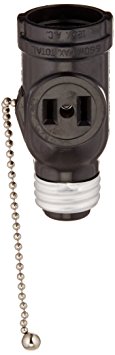 Leviton 1406 660 Watt, 125 Volt, Two Outlet With Pull Chain Socket Adapter, Black