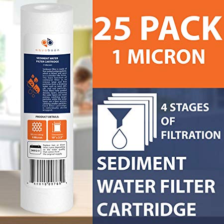 Aquaboon 25 Pack of 1 Micron Sediment Water Filter Cartridges
