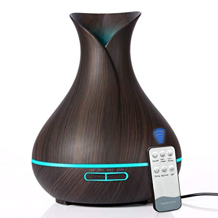 Aroma Essential Oil Diffuser With Remote Control Aromatherapy 400mL Ultrasonic Cool Mist Aroma Diffuser with Waterless Auto Shut-off 7 color LED lights for Bedroom Living Room Spa Baby (Dark Wood)