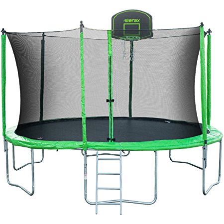 Merax Trampoline with Safety Enclosure, Basketball Hoop and Ladder 12 14 FT Available