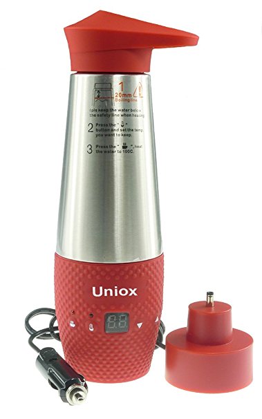 Uniox Car Cigarette Lighter DC12V Electric Kettle Boil Water Heating Cup Vacuum Insulated Automatic Working (Red)