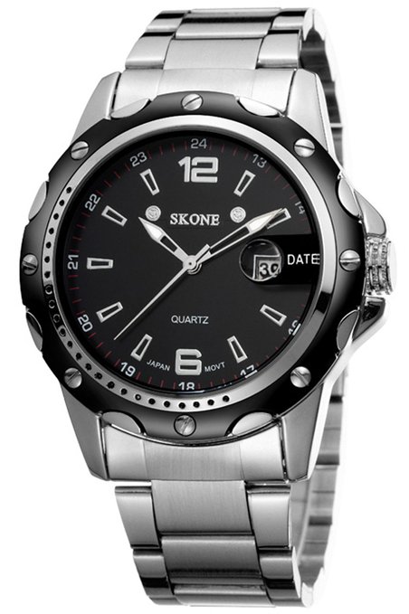 Findtime® Black Mens Calendar Luminous Steel Quartz Wrist Watches