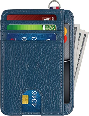 Slim Minimalist Wallet for Men & Women Front Pocket Wallet RFID Card Holder with Zipper & D Shackle