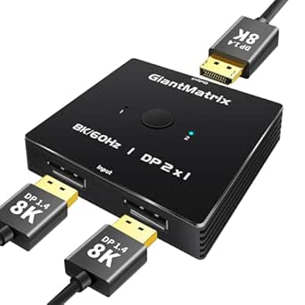 DP Switch 2 in 1 Out，Display Port Splitter 2 in 1 Out ，Display Port Switch Box 2 in 1 Out 8k 60HZ 4k 144HZ 4K 240HZ 4K 175HZ Not Bi-Directional