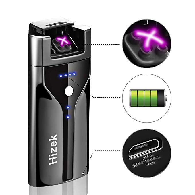 Hizek Lighter, Cigarette Lighter USB Rechargeable Dual Arc Lighter,Electric Plasma Windproof Flameless Lighter with Gift Package for Man or woman