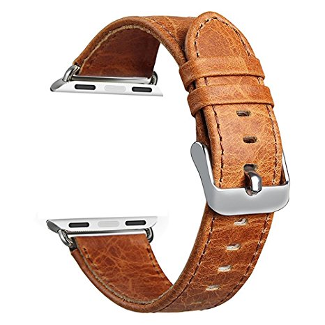 V-MORO Apple Watch leather Band Series 1 Series 2, 42mm Genuine Leather iWatch Strap Replacement Smart Watch wristband for for Apple Watch iWatch All Models (Vintage Crazy Horse-Brown 42mm)