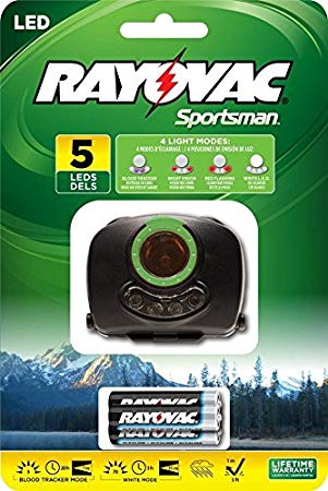 Rayovac Sportsman 70 Lumen 3AAA 5-LED Blood Tracking Headlight with Batteries (SPBTHL-B)