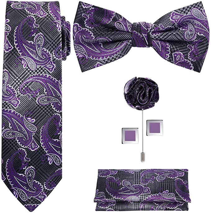 Tie G .5pcs Tie set in a gift box : Tie sets : Solid color Neck tie,Satin Bow tie,Pocket Square, Lapel, Cuffs link
