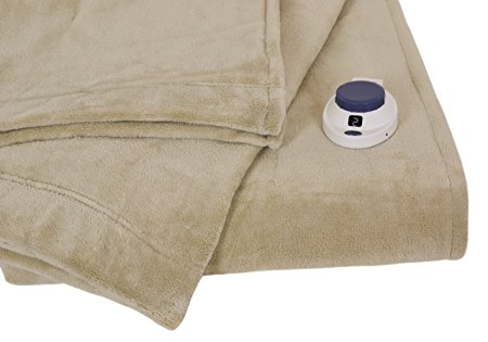 Serta Luxe Plush Low-Voltage Electric Heated Micro-Fleece Blanket, Twin, Pearl