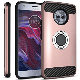 Moto X4 Case, CoverON Premium RingCase Phone Cover with Grip Ring and Carbon Fiber Design for Motorola Moto X4 2017 - Rose Gold