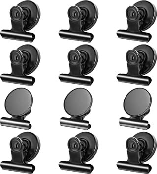 12pack Fridge Magnets Refrigerator Magnets Magnetic Clips Heavy Duty Detailed List Display Paper Fasteners on Home& Office& Teaching (Black, 12)