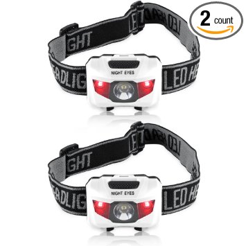 Night Eyes-Bright LED Headlamp Flashlight with 2 RED LED LIGHT - Best headlight for Hiking,Running,Walking, Camping, Reading,Fishing,Hunting-2PACK