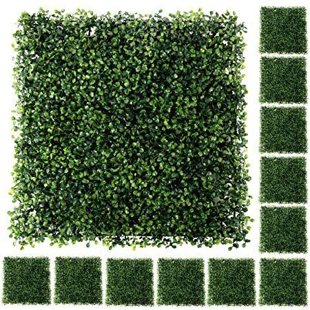 Houseables Artificial Boxwood Hedge Panels, Backyard Grass Privacy Fence, 19.5” x 19.5”, 12 Pack, Green, Plastic, Outdoor Greenery Screen, Faux Plant Wall Backdrop, Garden Tile Decor, Fake Hedges