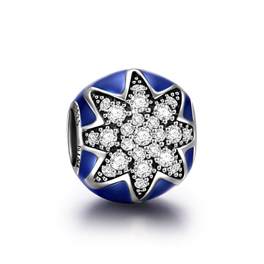 NINAQUEEN "Star" Series 925 Sterling Silver Gemstone Dark Blue Enamel Fits Pandora Charms