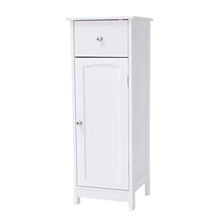 Iwell Small Bathroom Floor Storage Cabinet with 1 Drawer, Free Standing Kitchen Cupboard Wooden Cabinet with 1 Doors, White