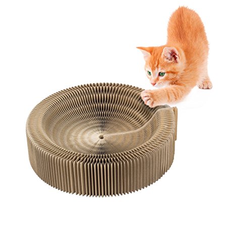Cat Scratcher Bed, Collapsible Cardboard Scratcher Toy Round Scratching Lounge Bed for Kitty Kitten Cat