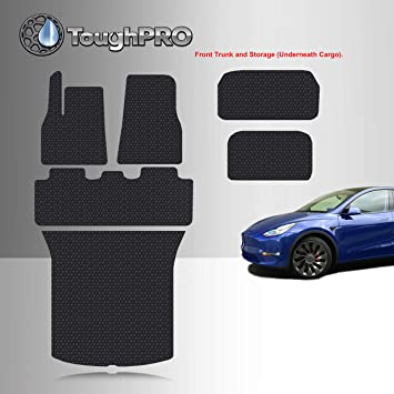 TOUGHPRO Floor Mat Accessories   Frunk Mat   Storage   Cargo Mat Set Compatible with Tesla Model Y Performance - 5 Seater - All Weather - Heavy Duty - (Made in USA) - Black Rubber - 2020
