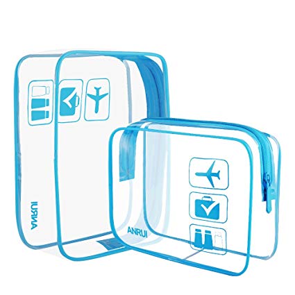 (2 Pack) Clear Toiletry Bag TSA Approved Travel Carry On Airport Airline Compliant Bag Quart Sized 3-1-1 Kit Travel Luggage Pouch (Blue)