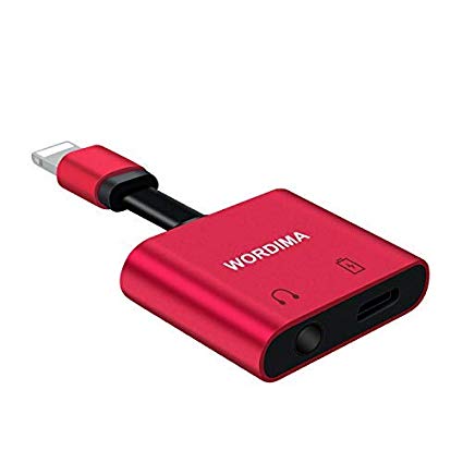 WORDIMA Headphone Splitter Adapter for Smart Phone 3.5mm Jack Dongle Earphone Connector Convertor 2 in 1 Music Accessories Charger Audio Compatible with Phone 8/X/XS MAX/XR/8Plus/7/7 Plus (Red)