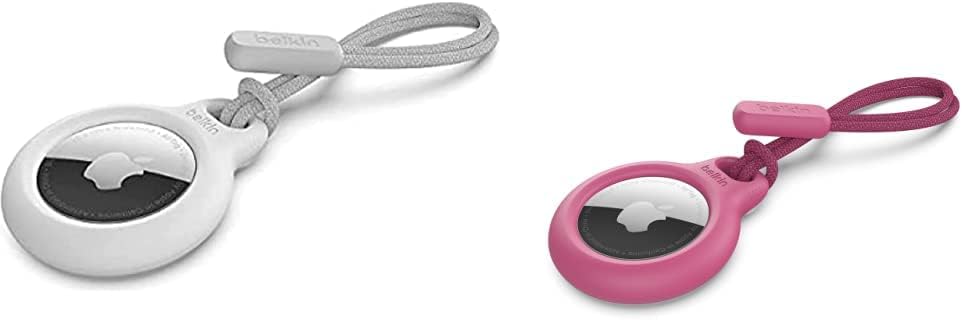 Belkin Apple Airtag Secure Holder with Strap - White & Apple Airtag Secure Holder with Strap - Apple Air Tag Keychain - Airtag Holder with Strap for Key Ring - Airtag Keychain Accessories - Pink