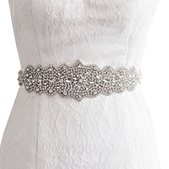 E-Clover Bridal Crystal Rhinestone Wedding Dress Sash Belt With Ribbon