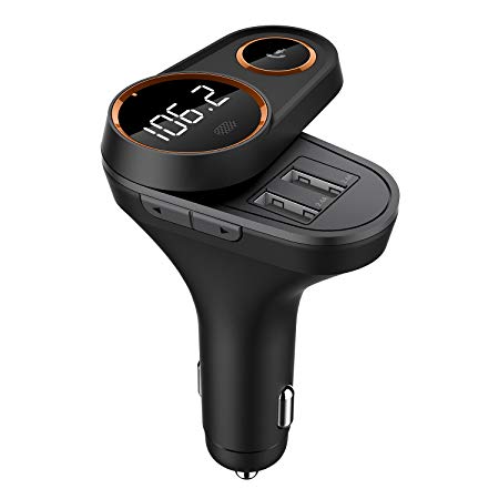 Bluetooth FM Transmitter for Car, Yurchuke 2018 Stylish Design Wireless Bluetooth FM Radio Adapter Car Kit with Hands-Free Calling, 5V/4.8A Concealled Dual USB Charging Ports for iPhone iPod iPad ect