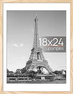 upsimples 18x24 Picture Frame, Display Pictures 16x20 with Mat or 18x24 Without Mat, Wall Hanging Poster Frame, Natural, 1 Pack