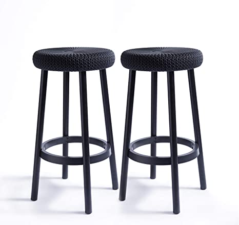 Keter Cozy Knit Outdoor Counter Height Bar Stools, Set of 2, Grey