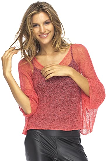 Back From Bali Womens Sheer Blouse Top Lightweight Knit Shrug Sweater Poncho