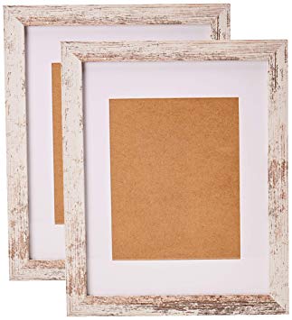 Home&Me 11x14 Picture Frame Rotten White 2 Pack - Made to Display Pictures 8x10 with Mat or 11x14 Without Mat - Wide Molding - Wall Mounting Material Included