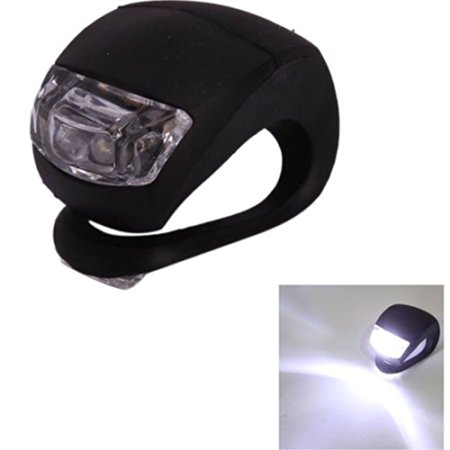 Housweety Bicycle Waterproof Silicone Light Flashing Light Lamp Head Rear Light Flashlight with Double LED (2-led) (Black Silicone, White Led)