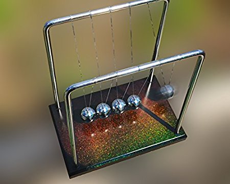 HOLOGRAPHIC NEWTON CRADLE with Holographic Wooden Base - Stainless Steel Balls - Backed by a Lifetime Guarantee