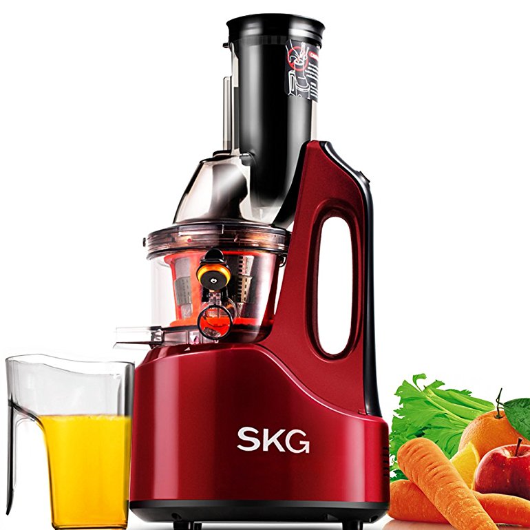 SKG Wide Chute Anti-Oxidation Slow Masticating Juicer (WINE, 240W AC Motor, 60 RPMs, 3" Large Mouth) - Vertical Masticating Cold Press Juicer