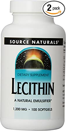 Source Naturals Lecithin 1200mg, A Natural Emulsifier, Pack of 2, 100 Softgels