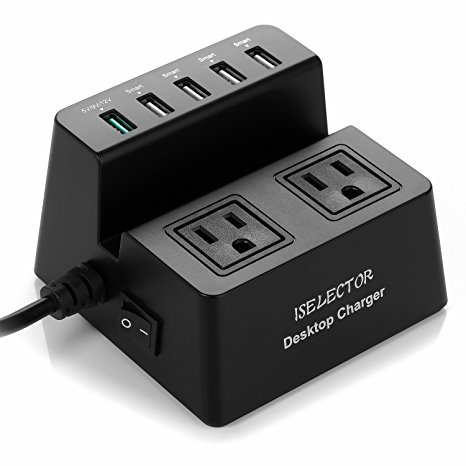 Multiple USB Charger with Fast Charging (5V/9V/12V),40W 5-Port Charging Station and 1700J 2 Surge Protected Power Strip