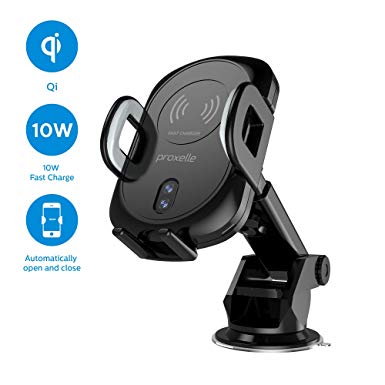 Wireless Charging Car Mount with Automatic Clamps, Quick Charge 3.0 USB Car Charger, Air Vent and Dashboard Cell Phone Holder for iPhone X, 8/8 Plus, Samsung Galaxy Note 9/8, S10/S9, [PX10]