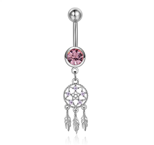 Candyfancy 14g Belly Button Rings Dreamcatcher Dangle 316l Surgical Steel Navel Rings Piercings Jewelry Women