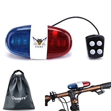 Oumers Bike LED light, Police Sound Light Electric Horn Siren Bicycle Horn Bell, 5 LED Light 4 Sounds Trumpet, Warning Safety Light, Waterproof Bicycle Lights Accessories, No Batteries in