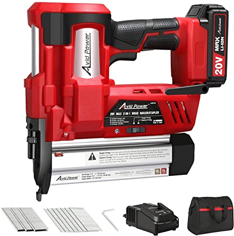 20V 18 Gauge Nail/Staple Gun Battery Powered, 2 in 1 Cordless Brad Nailer Stapler with Battery&Fast Charger, 700 Nails&300 Staples, Single&Contact Firing for Home Renovation, Woodworking, AVID POWER