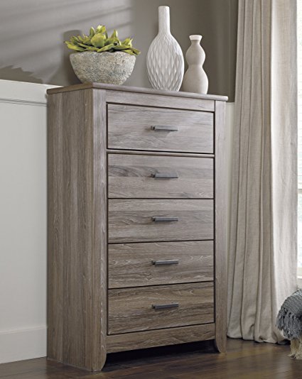 Zerlien Casual Wood Warm Gray Color Five Drawer Chest