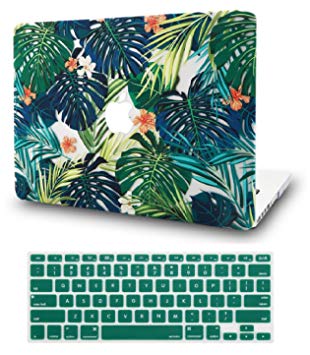 KEC Laptop Case for MacBook Pro 13" (2018/2017/2016) w/ Keyboard Cover Plastic Hard Shell A1989/A1706/A1708 Touch Bar (Palm Leaves Lilies)