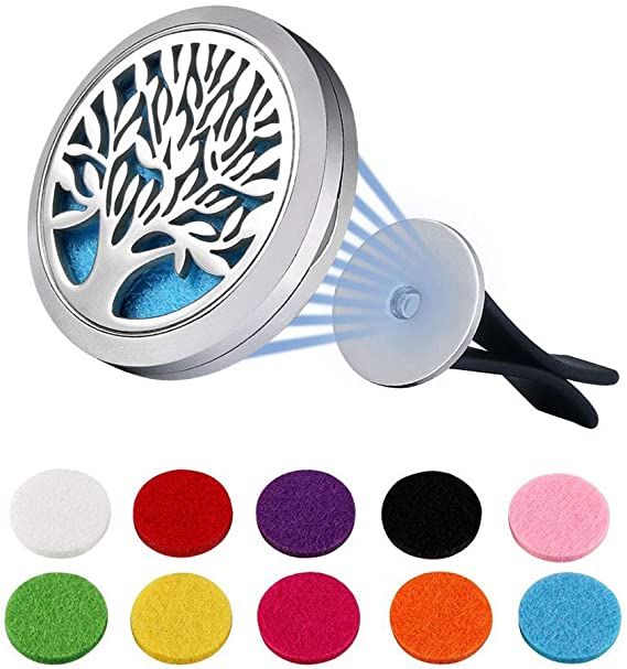 Vicloon Car Aromatherapy Essential Oil Diffuser，Car Air Freshener Vent Clip Locket 2 Feet Clip and 10 Refill Felt Pads，Car Aromatherapy Diffuser Locket Car Oil Diffuser for Car, Office or Other Places