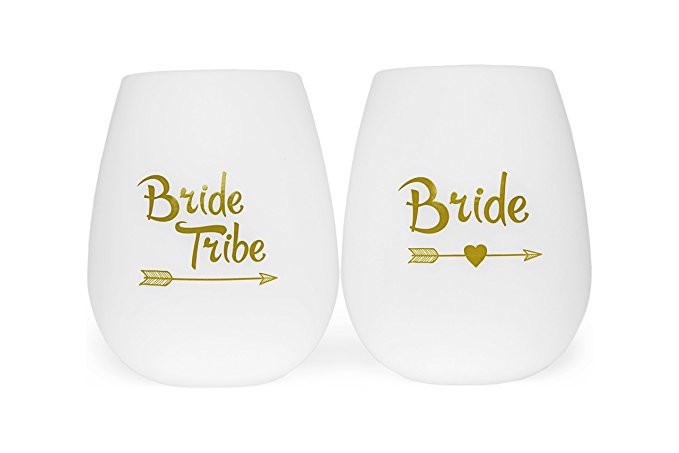 VINOVITA Silicone Wine Bride To Be & Tribe Team Party Glasses 10 Set | BPA Free Silicone, Unbreakable, Smooth, Clear, Portable, Flexible, Reusable & Comfy | For Wine, Beer, Cocktails, Drinks & More