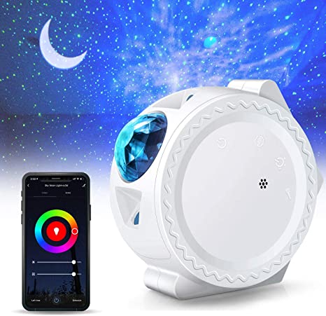 WIFI Projector Night Light, ALED LIGHT Upgraded Smart LED Projection Light Stars Water Wave Moon 3in1 Starry Sky Home Light Work with Alexa Sound Activated LED Night Lamp for Baby Kids Room Decoration