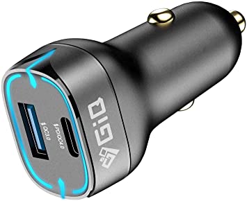 USB C Car Charger Adapter,GIQ,52.5W Dual Port Fast USB Car Charger With Power Delivery&Quick Charger 3.0 Compatible with iPhone12/11/Pro Max/XS Max/XR/XS/X/8/7/Plus,Galaxy,LG,iPad,iPad Pro/Macbook Pro