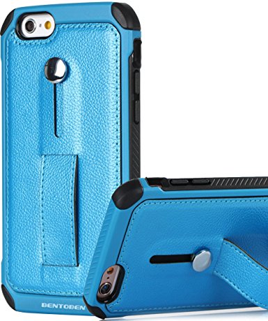 iPhone 6 Case, iPhone 6S Case Holster , BENTOBEN Kickstand 2 in 1 Retractable Shockproof Hybrid Faux Leather and TPU Heavy Duty Rugged Anti Slip Protective Case for iPhone 6/6S (4.7 inch),Blue & Black