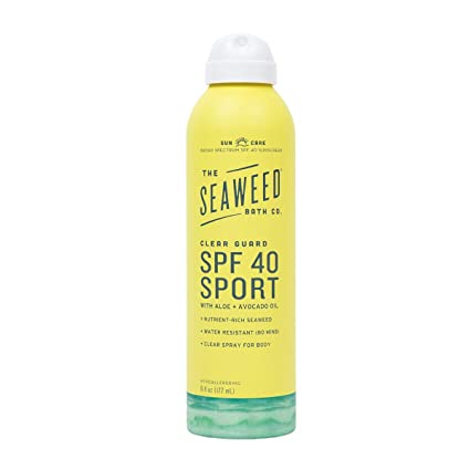 The Seaweed Bath Co. Clear Guard SPF 40 Sport Sunscreen, 6 Ounce, Nutrient Rich Seaweed, Aloe, Avocado Oil, Vegan, Paraben Free